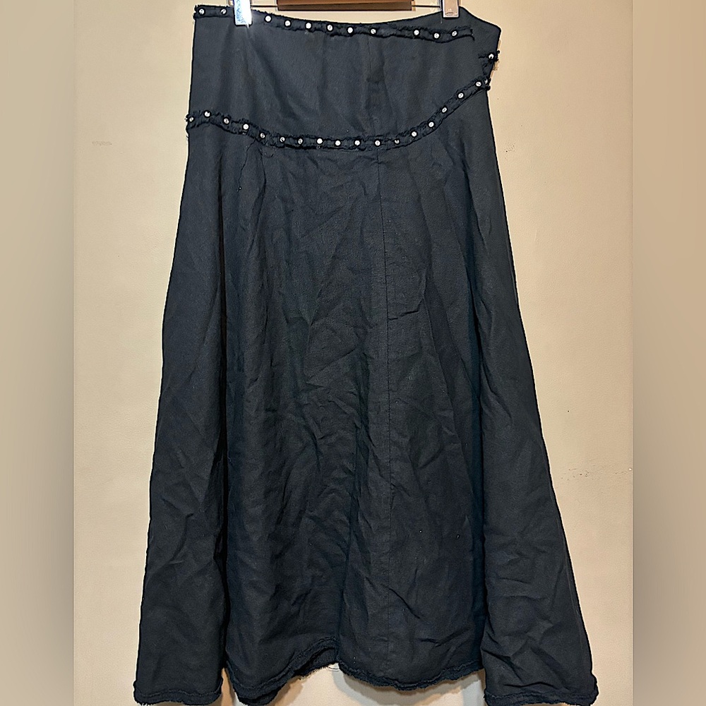 Ice Linen Viscose Studded Look Raw Hem Maxi Skirt